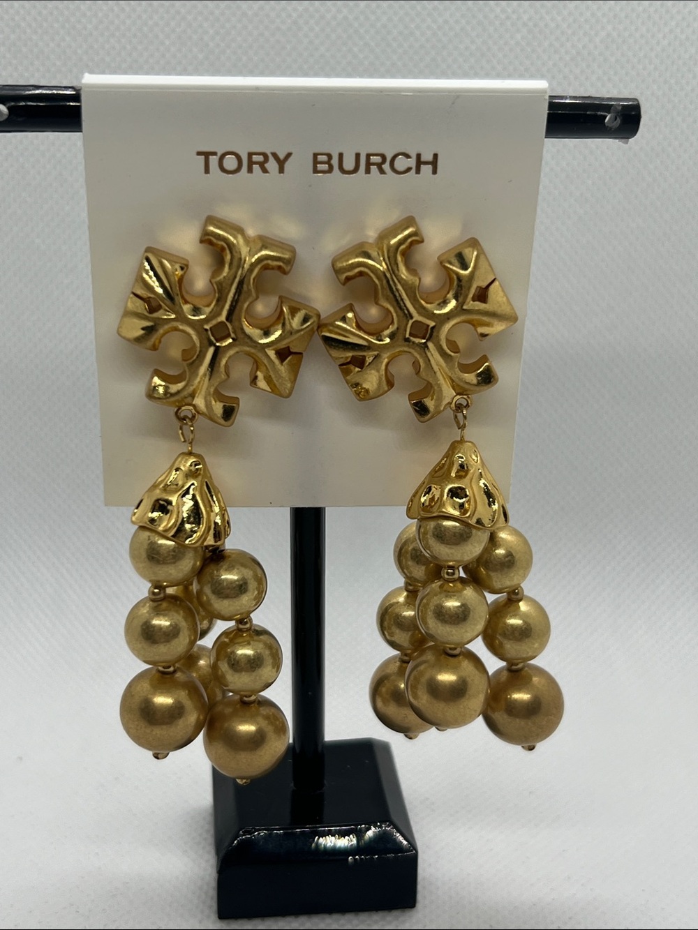 Tory Burch Gold Cluster Drop Logo Earrings***PIRECED***